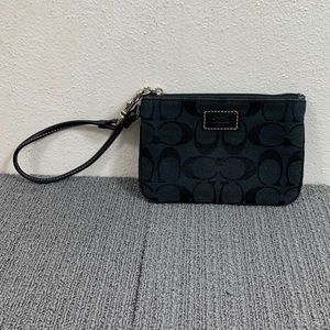 Coach Wristlet Wallet Womens Small Black Canvas Signature Clutch Purse Bag